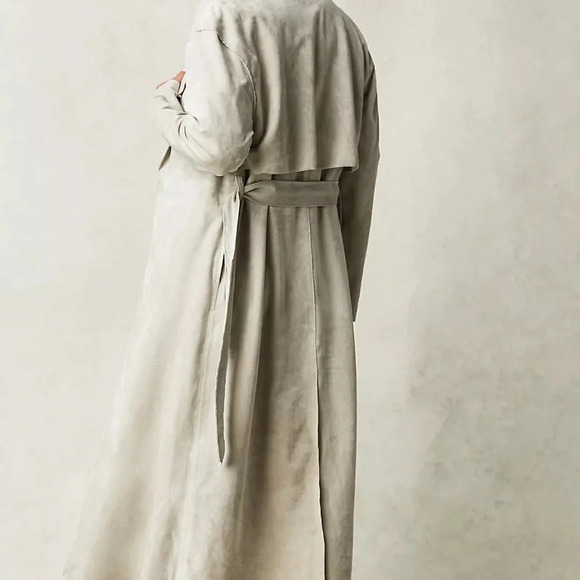 Anthropologie Blank NYC Green Faux Suede Plush Belted Trench Coat Jacket Sz XS - Picture 3 of 14